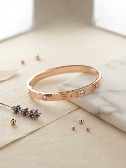 Elegant anti-tarnish screw-motif rose cuff bracelet.