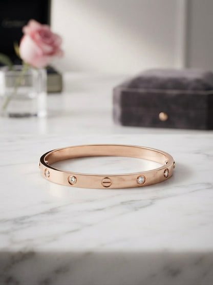 Elegant anti-tarnish screw-motif rose cuff bracelet.
