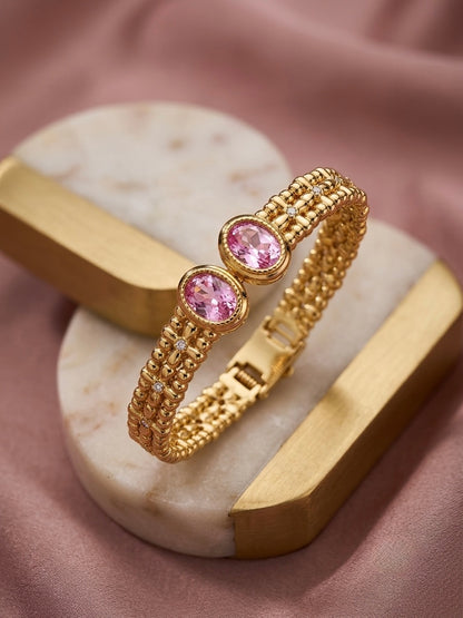 Luxurious beaded gold pink gemstone kada.