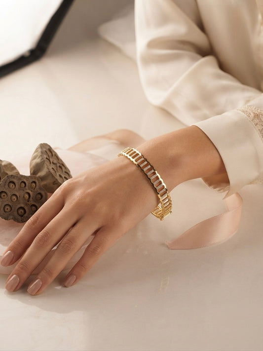 Elegant ladder-link diamond gold kada.