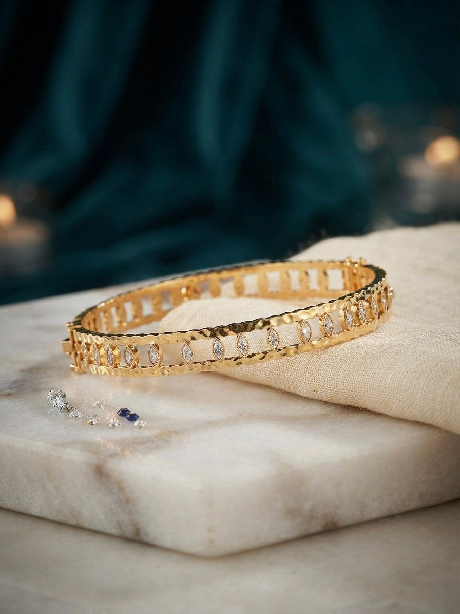 Elegant ladder-link diamond gold kada.