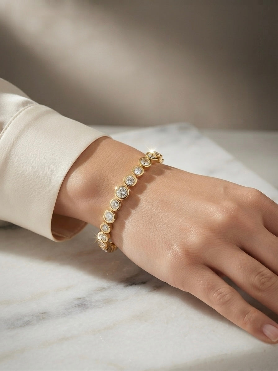 Radiant bezel-set crystal gold kada.