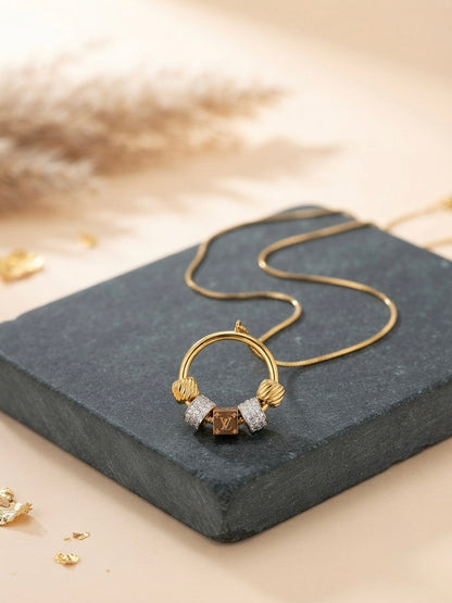 Modern gold charm ring pendant necklace.