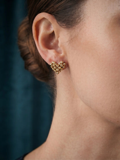Textured gold beaded heart necklace and studs.