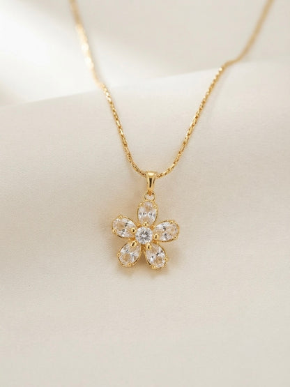 Sparkling gold crystal flower pendant necklace.
