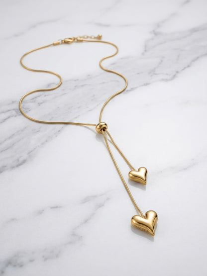Adjustable  chain double heart lariat necklace.