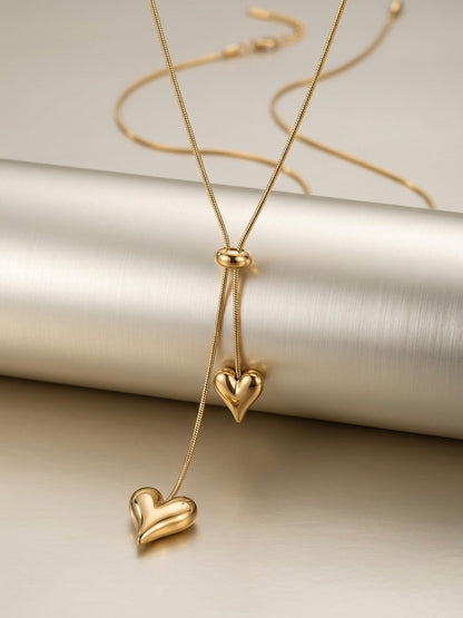 Adjustable  chain double heart lariat necklace.