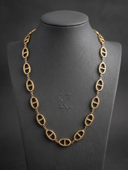 Modern gold puffed link statement necklace.