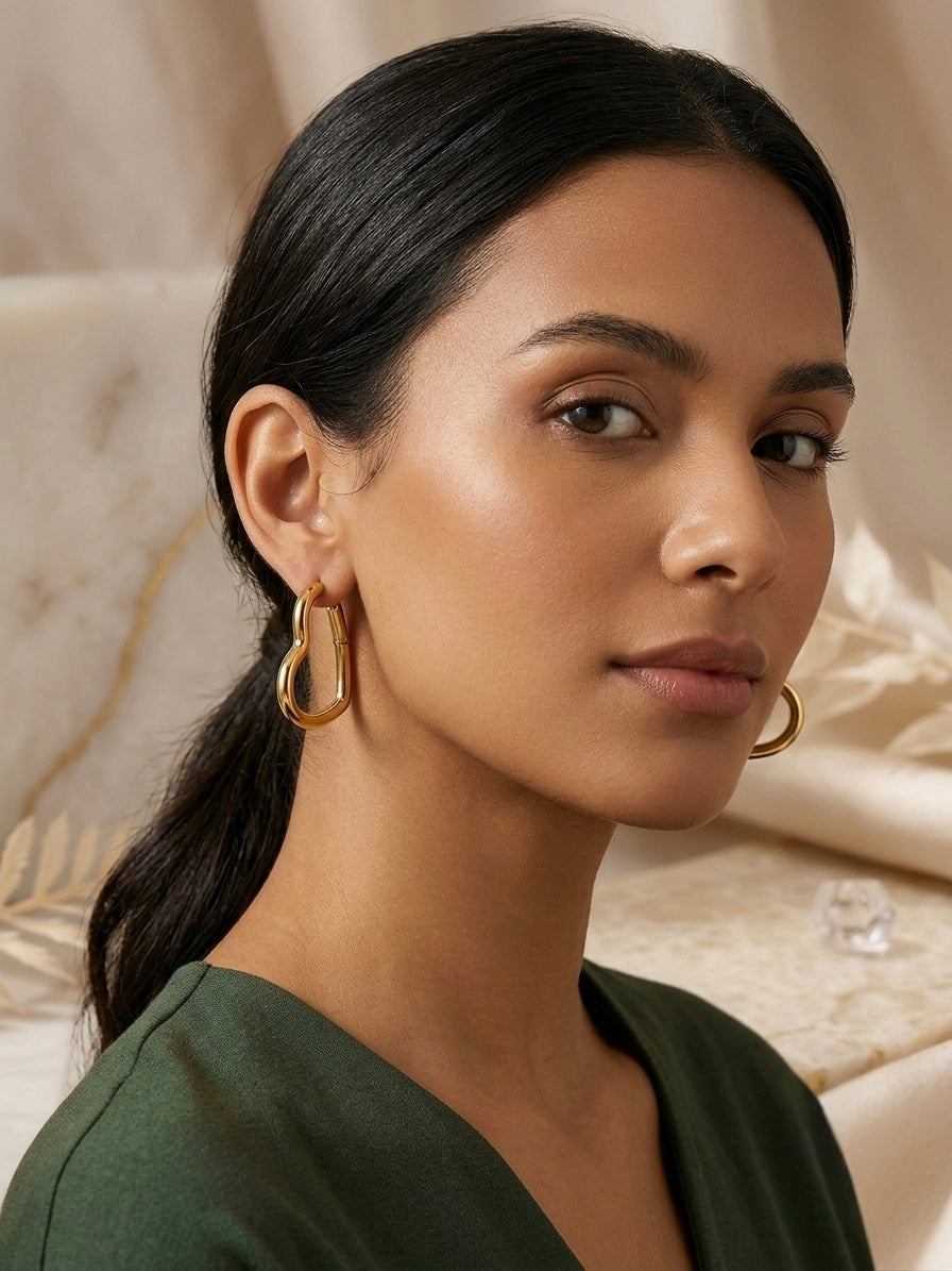 Romantic gold open heart hoop earrings.