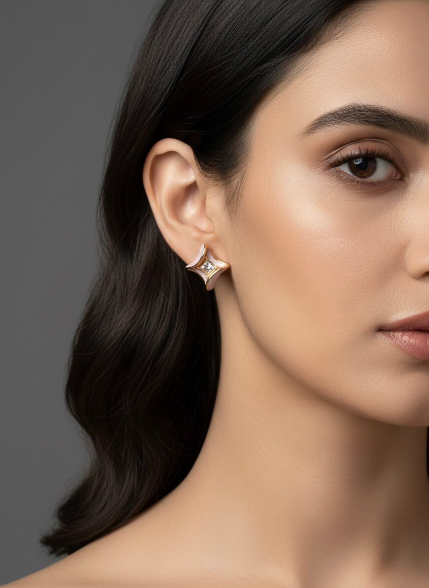 Elegant blush enamel diamond stud earrings