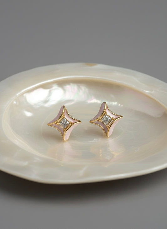 Elegant blush enamel diamond stud earrings