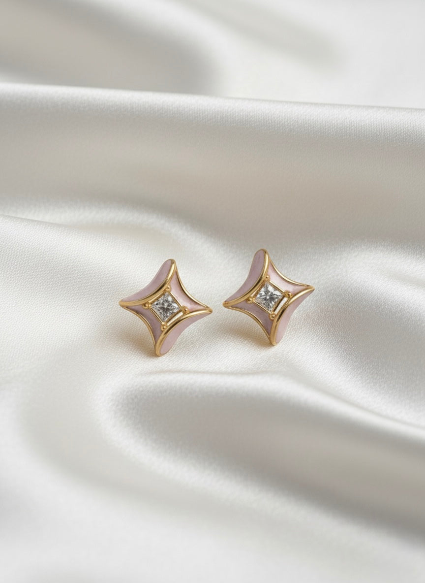 Elegant blush enamel diamond stud earrings