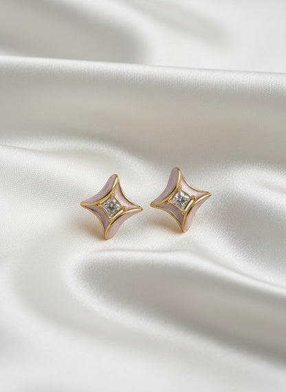 Elegant blush enamel diamond stud earrings