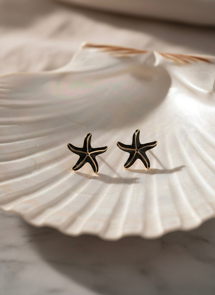 Minimal black starfish stud earrings