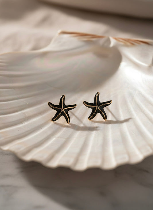 Minimal black starfish stud earrings