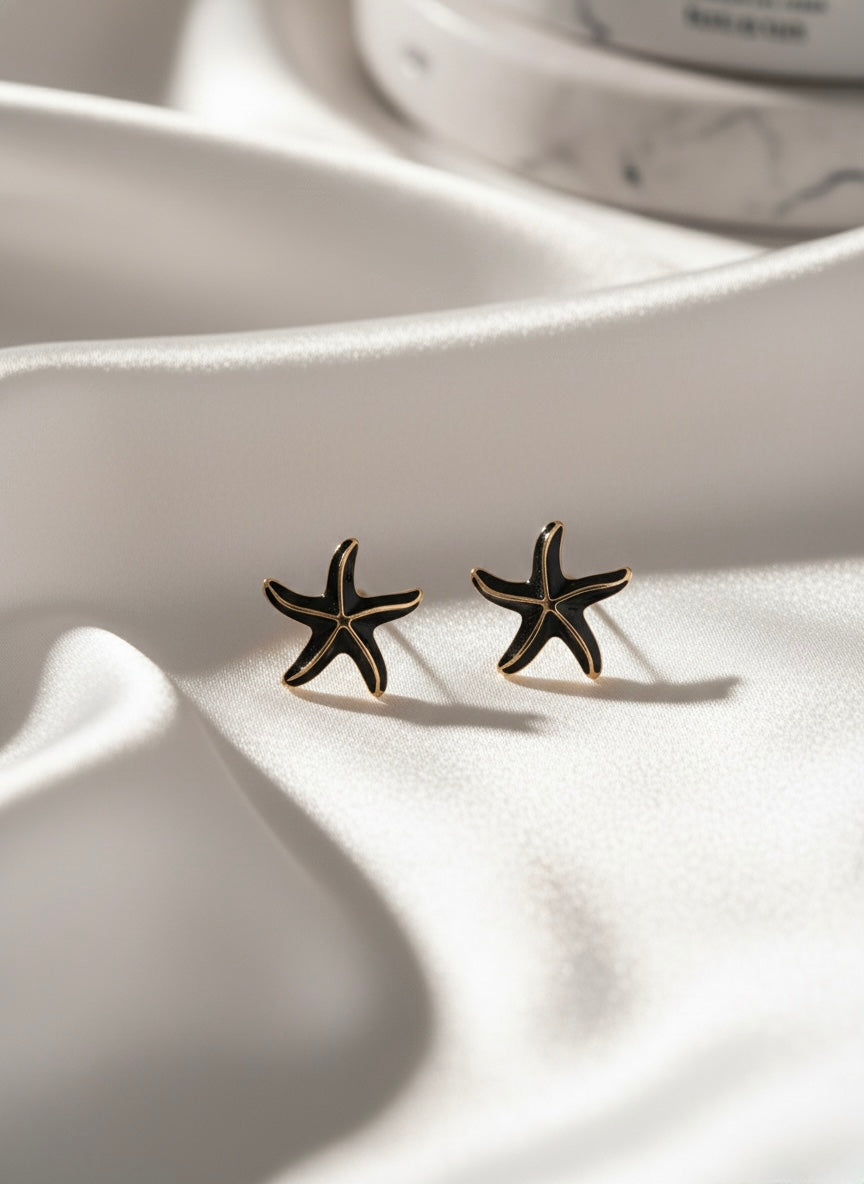 Minimal black starfish stud earrings