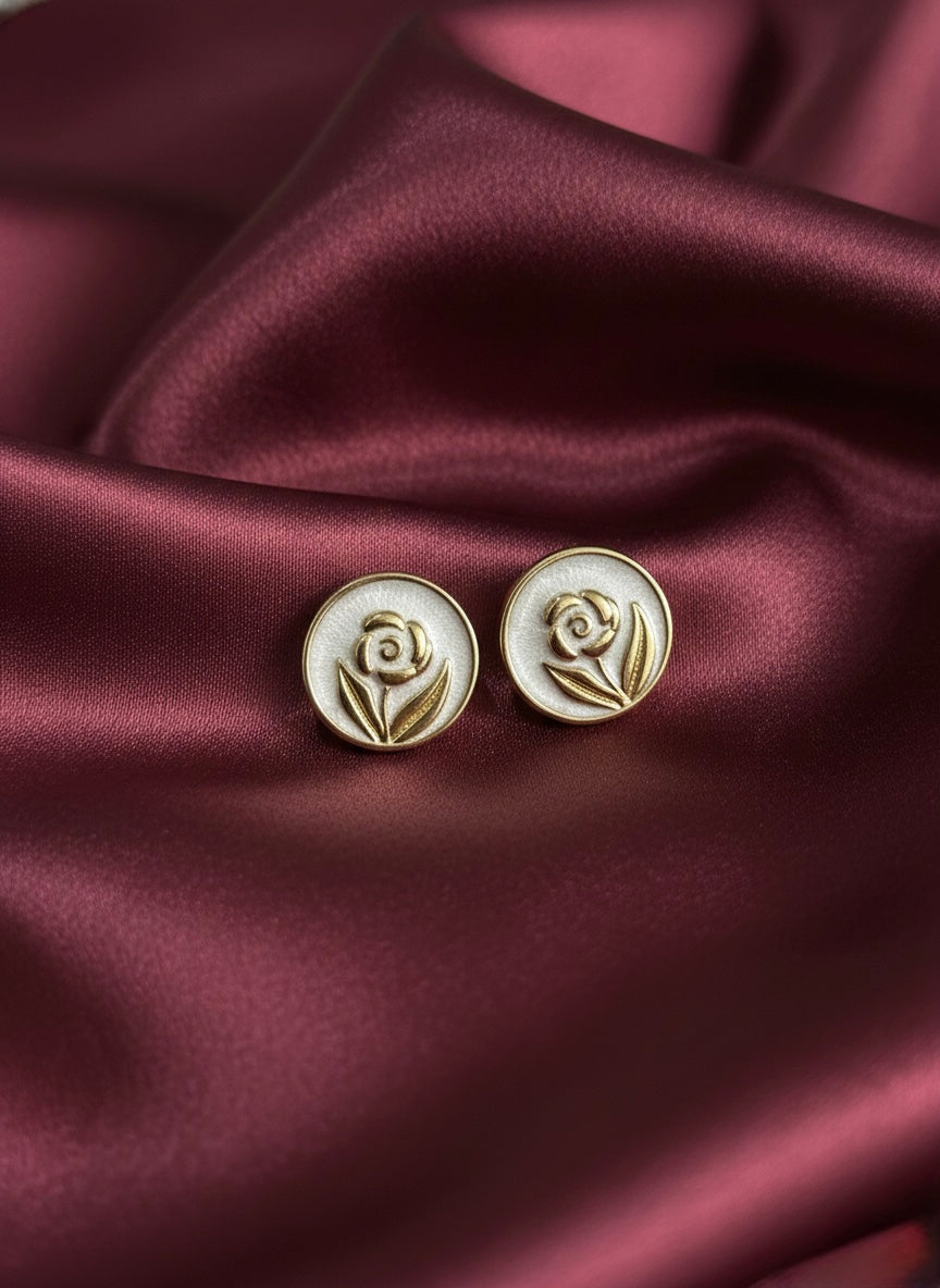 Elegant floral gold enamel stud earrings