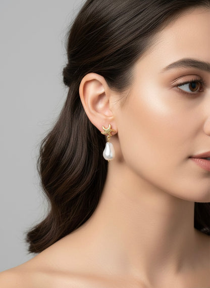 Starfish pearl drop statement earrings