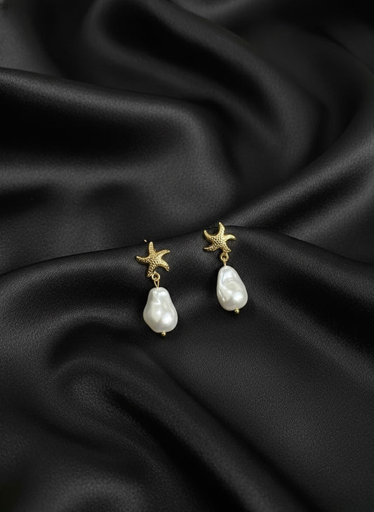 Starfish pearl drop statement earrings