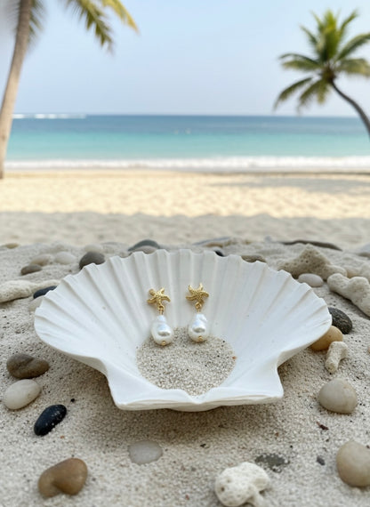 Starfish pearl drop statement earrings