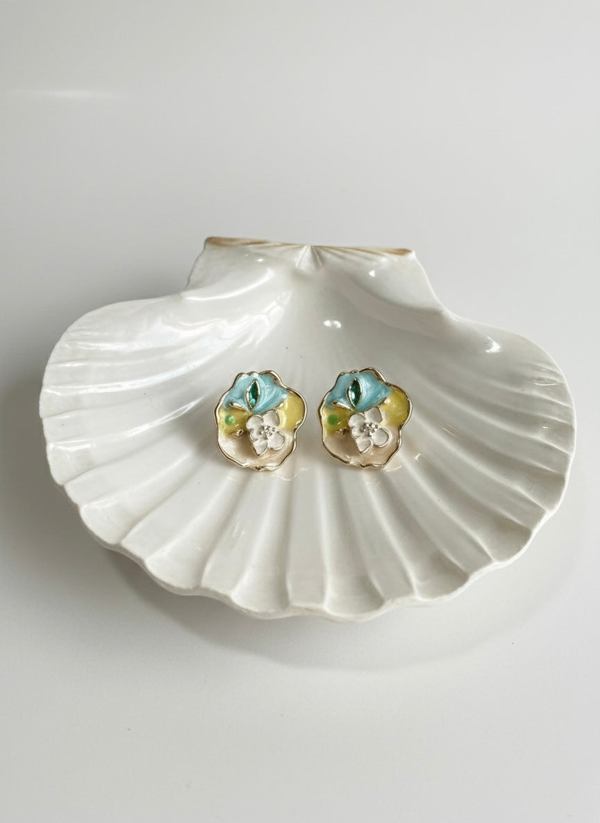 Pastel floral enamel stud earrings