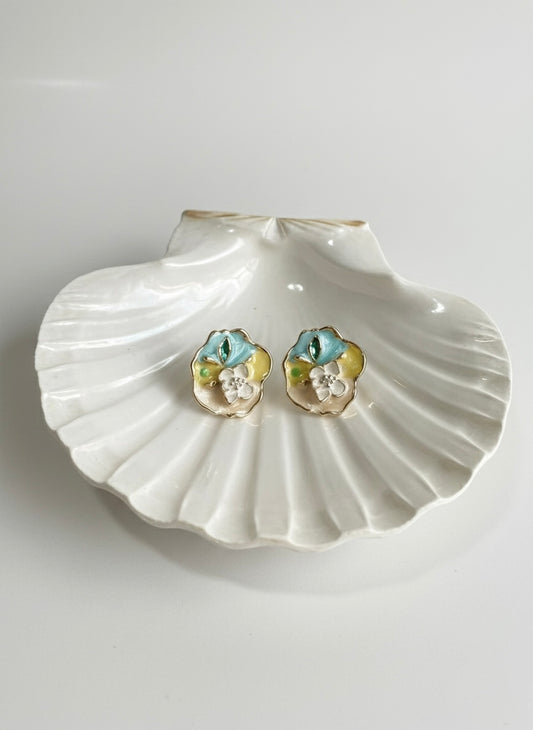 Pastel floral enamel stud earrings