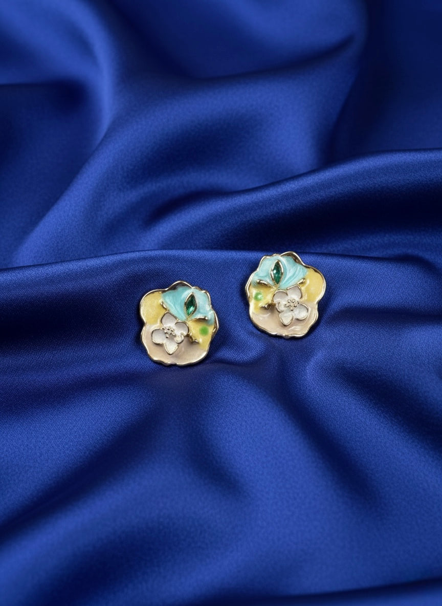Pastel floral enamel stud earrings