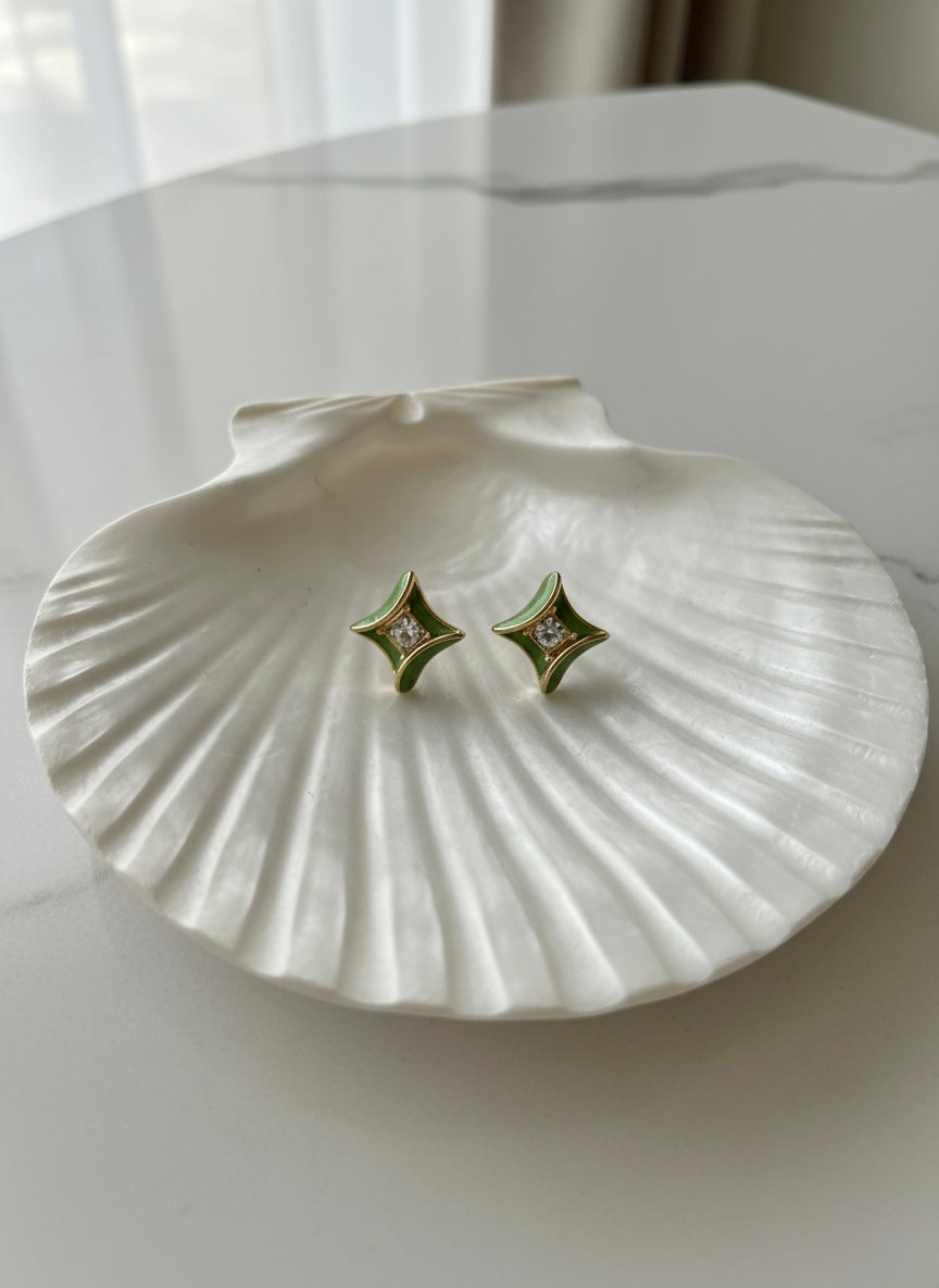 Elegant olive enamel diamond stud earrings