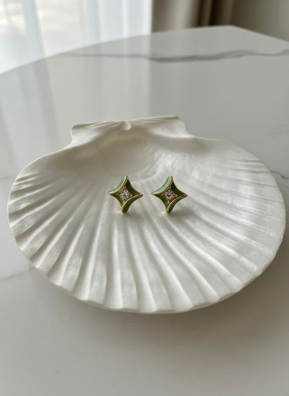 Elegant olive enamel diamond stud earrings