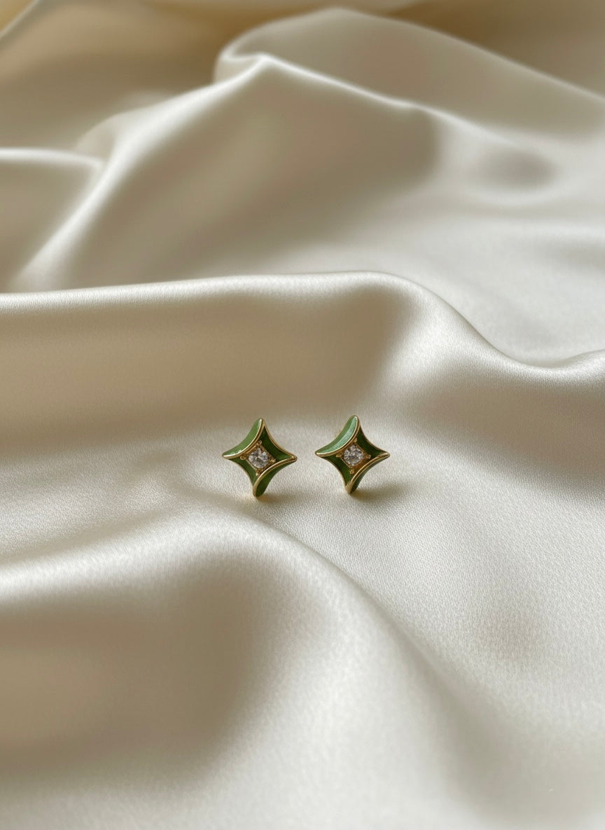 Elegant olive enamel diamond stud earrings