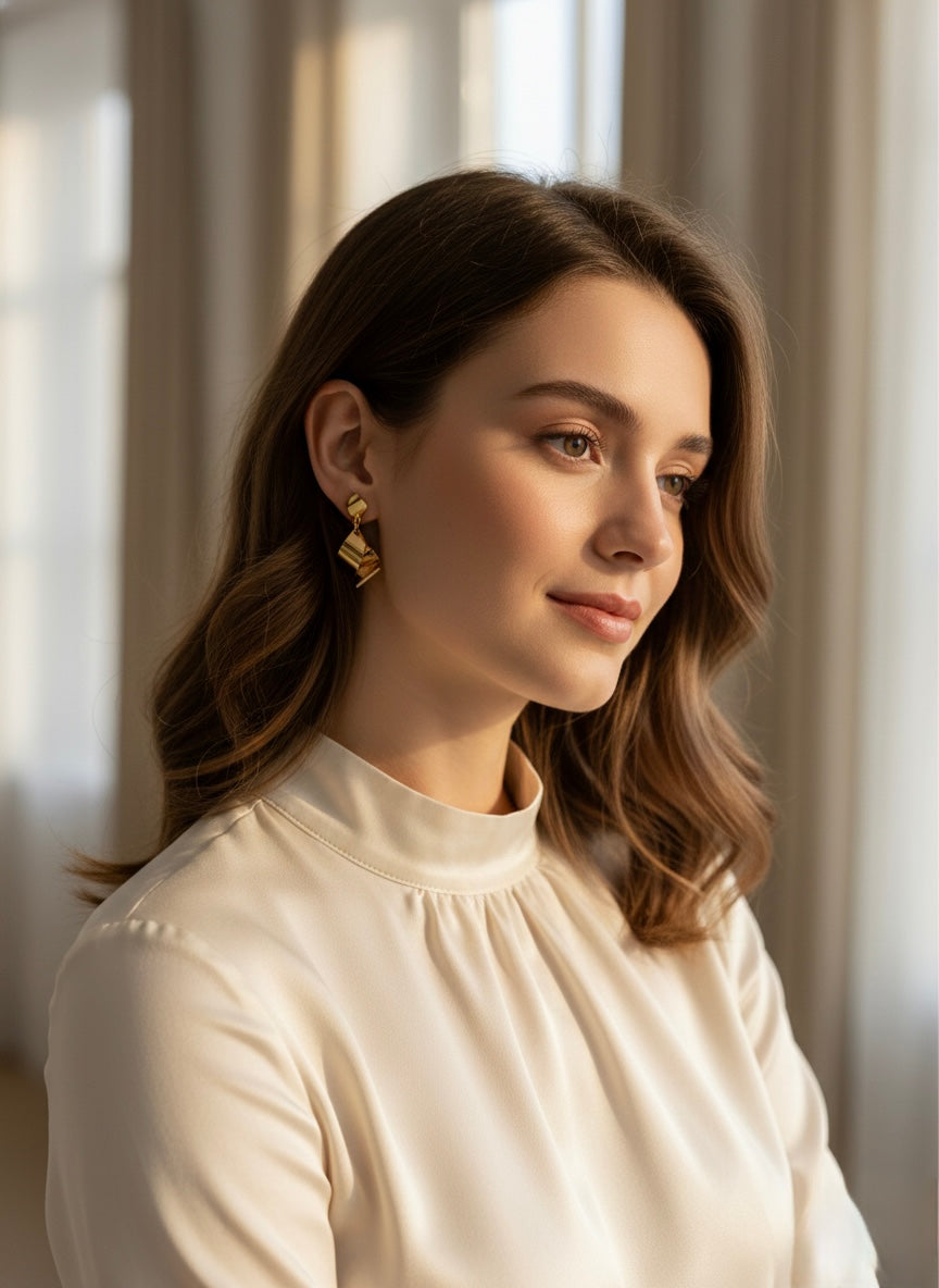 Minimal gold twist drop earrings