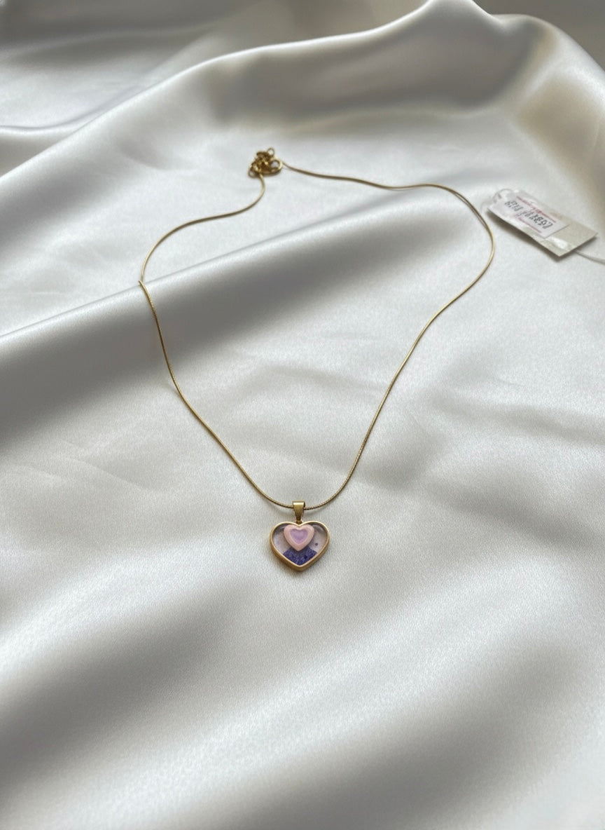 Soft Pastel Heart Gold Necklace