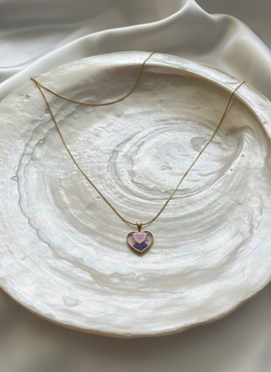 Soft Pastel Heart Gold Necklace