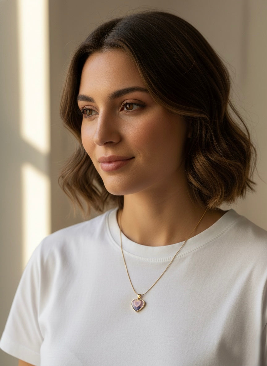 Soft Pastel Heart Gold Necklace