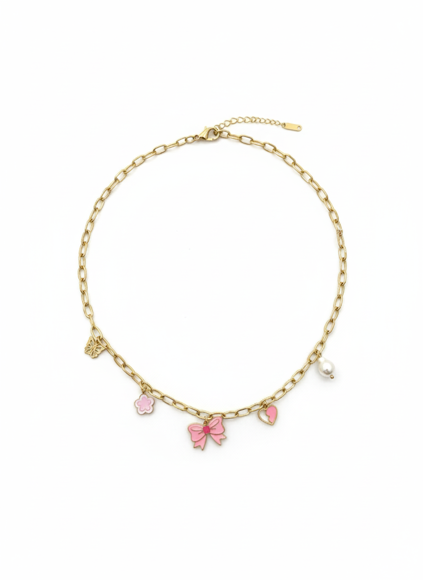 Cute Bow Charm Gold Necklace