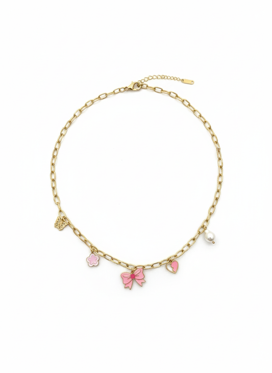 Cute Bow Charm Gold Necklace