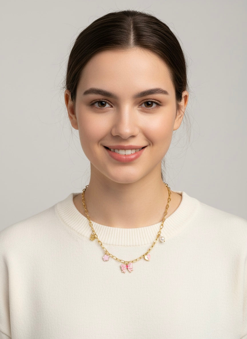 Cute Bow Charm Gold Necklace
