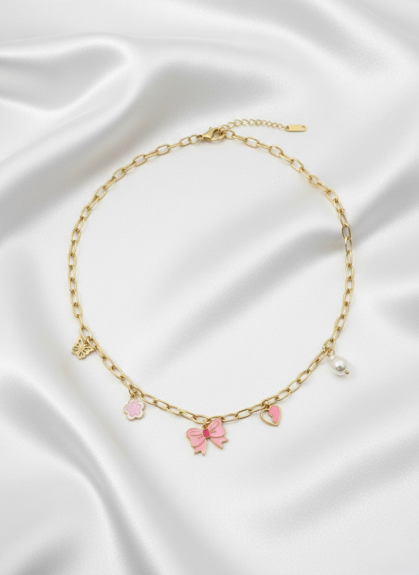Cute Bow Charm Gold Necklace