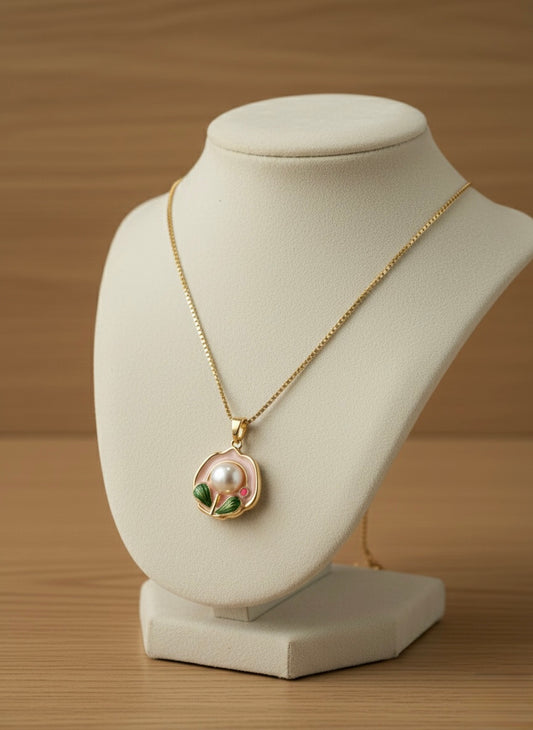 Minimal Gold Enamel Pearl Pendant