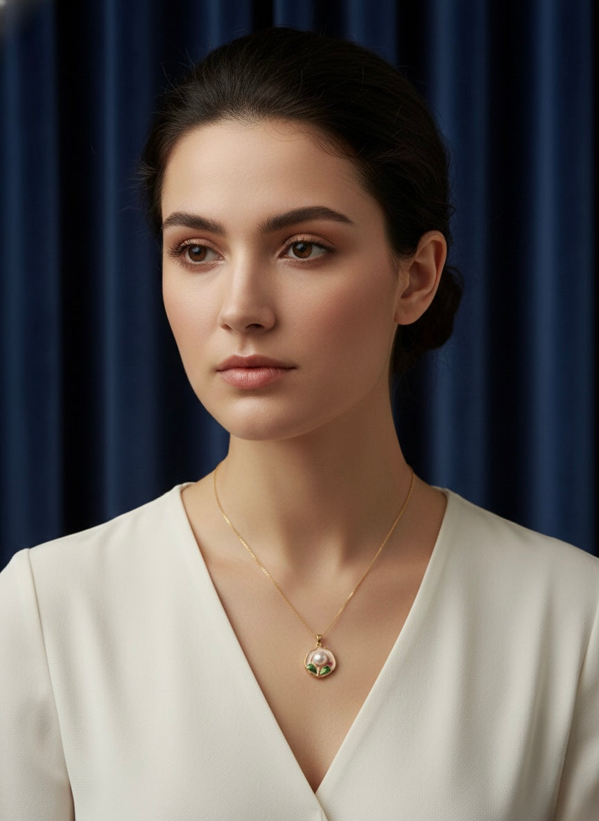 Minimal Gold Enamel Pearl Pendant