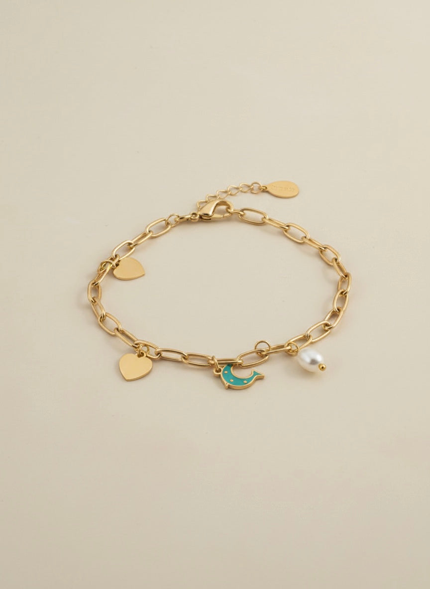 Gold Charm Bracelet with Pearl