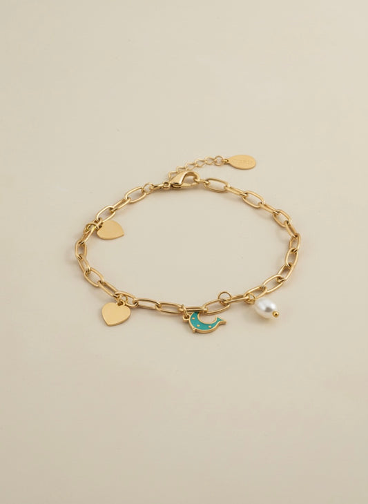 Gold Charm Bracelet with Pearl