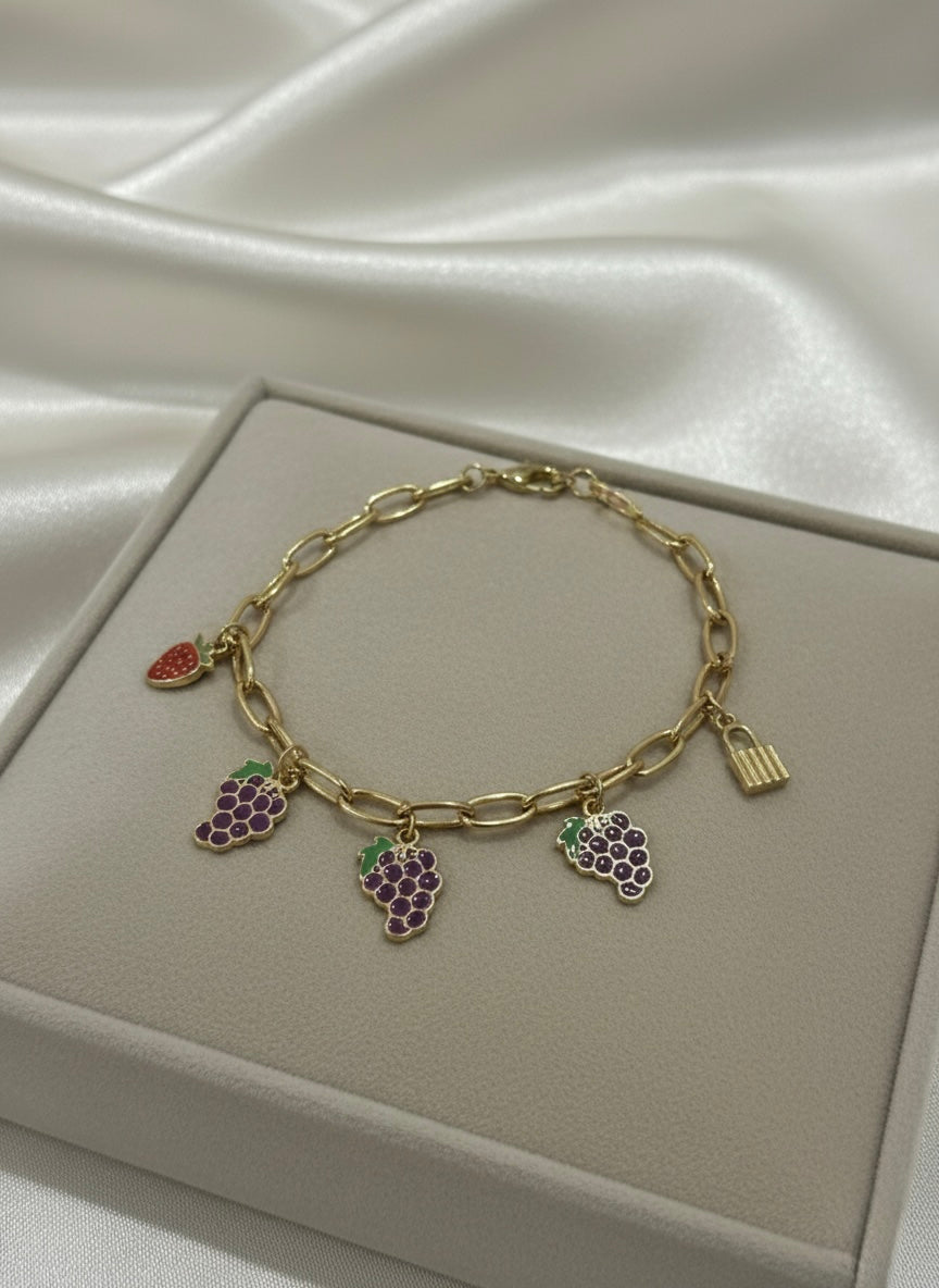 Grape & Lipstick Charm Bracelet