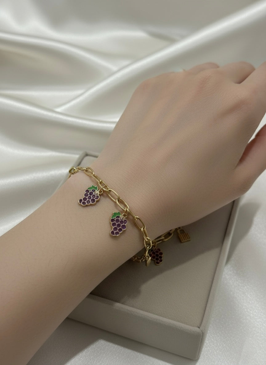 Grape & Lipstick Charm Bracelet