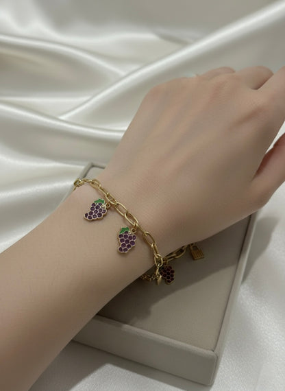Grape & Lipstick Charm Bracelet