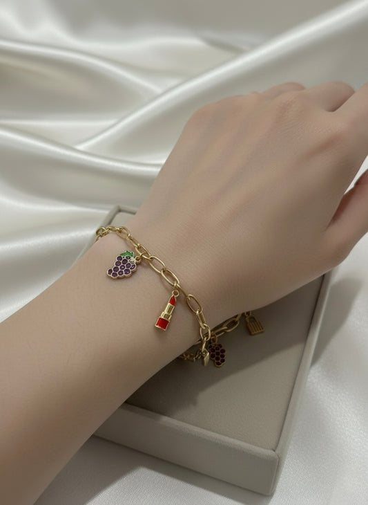 Grape & Lipstick Charm Bracelet