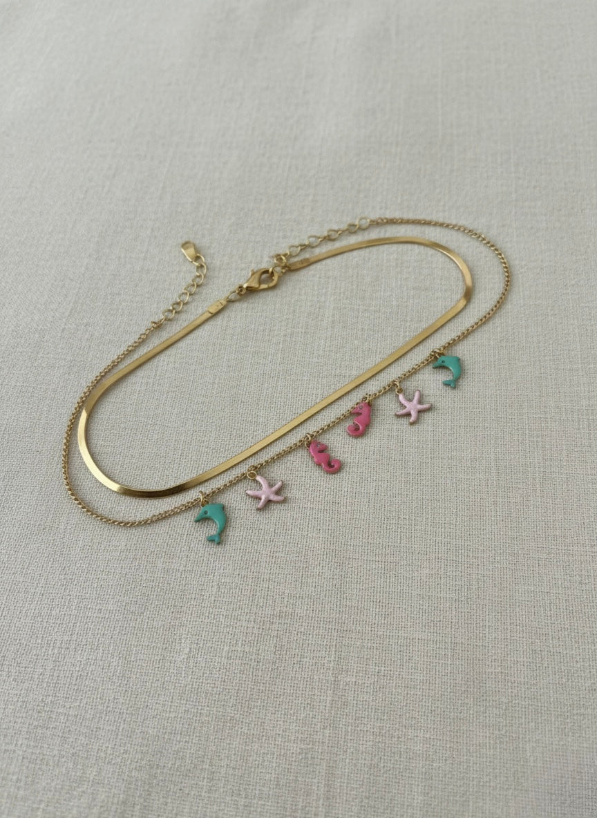 Ocean Charm Gold Chain Bracelet