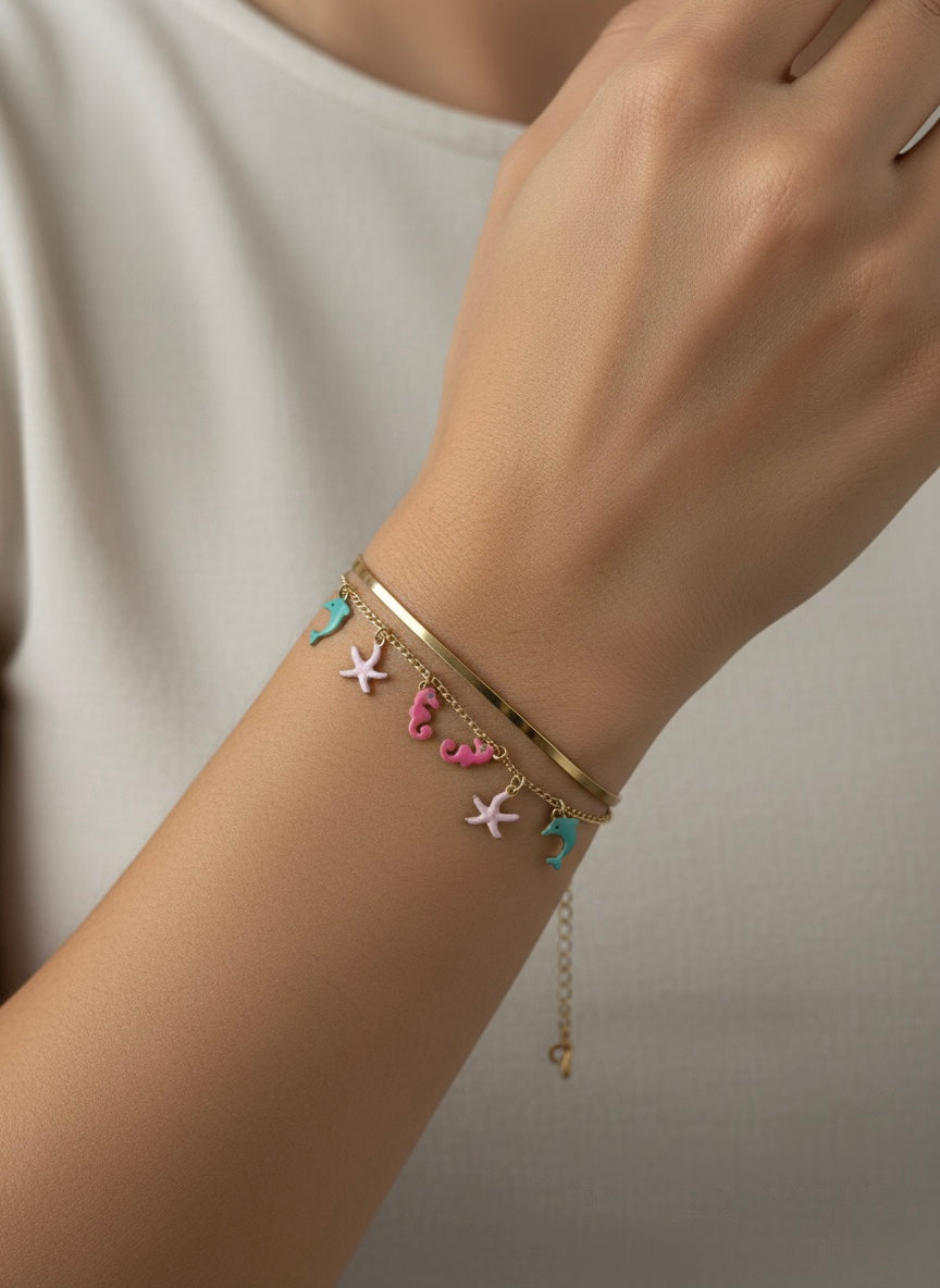 Ocean Charm Gold Chain Bracelet