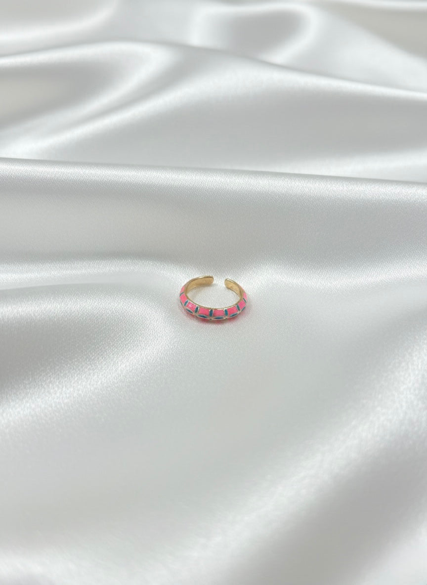 Pink enamel gold-toned adjustable ring
