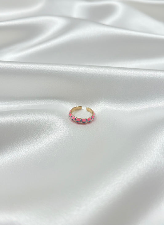 Pink enamel gold-toned adjustable ring